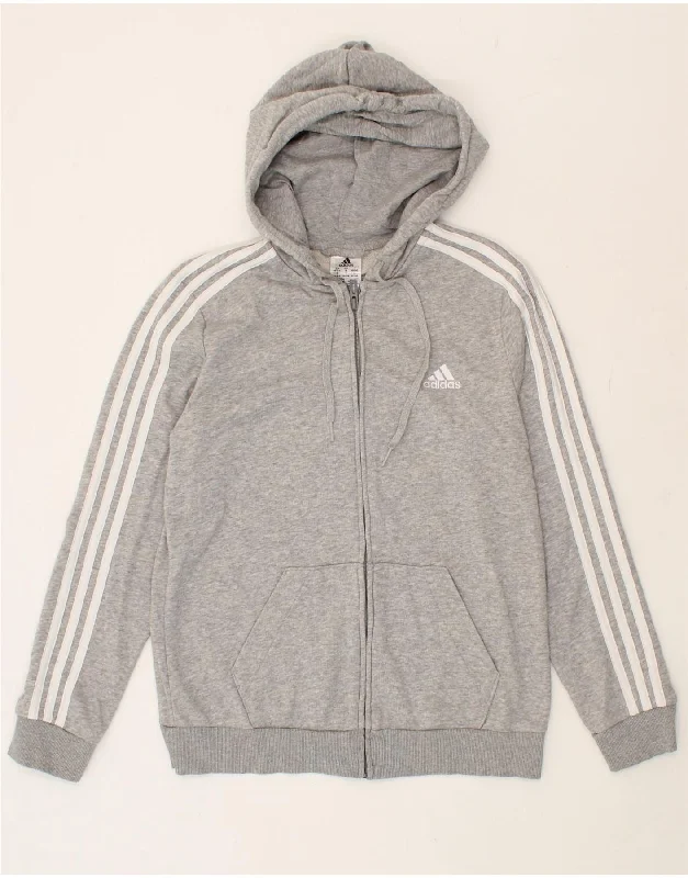 ADIDAS Womens Zip Hoodie Sweater UK 12/14 Medium Grey Cotton